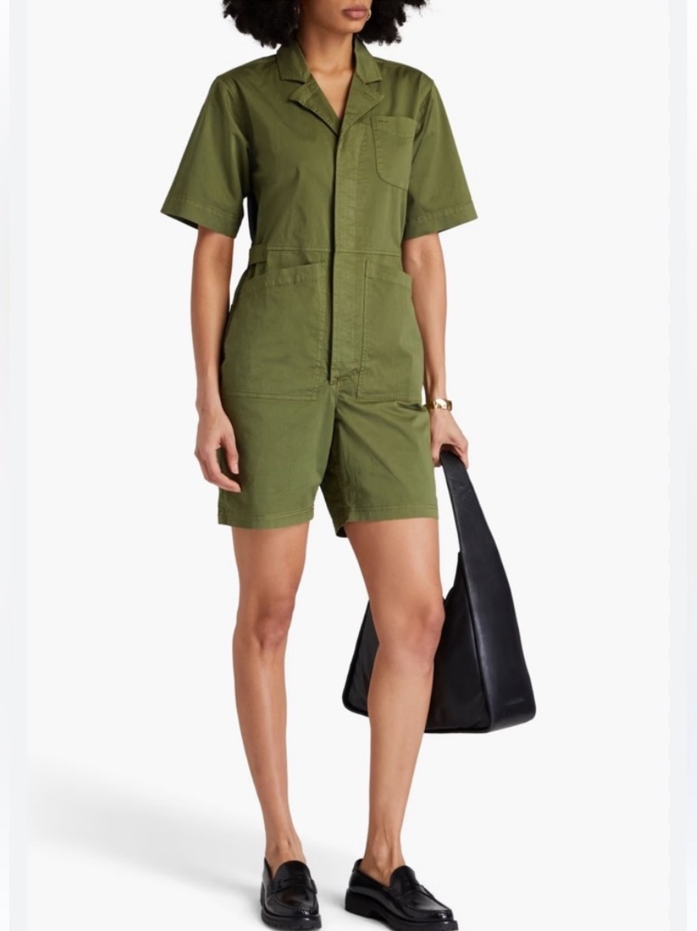 Alex Mill Army Green Short Sleeve Jumpsuit in Cotton Twill